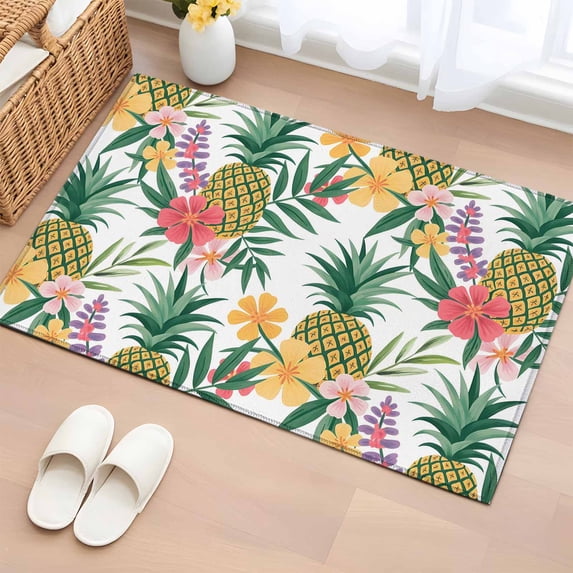 Pineapple Entryway Rug 2'x3' Non Slip Front Door Mats, Summer Nature Tropical Fruit Flowers Leaves Entrance Rugs Indoor Outdoor Carpet, Washable Floor Mats Small Area Rug for Bedroom Kitchen