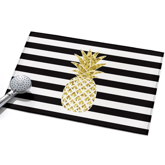 Pineapple Entryway Rug 2x3ft Washable Non Slip Bathroom Rug Low Pile Indoor Floor Front Door Mat Modern Abstract Fruits Black White Stripe Rectangle Area Rugs Carpet for Kitchen Office Dining Room