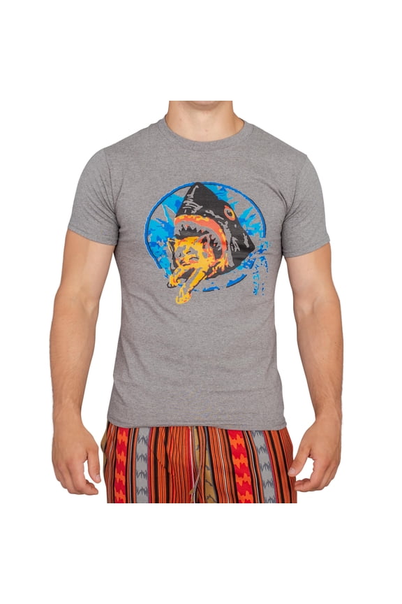 Pineapple Express Saul Silver Shark Eating Kitten T-Shirt Gray Funny Movie Tee