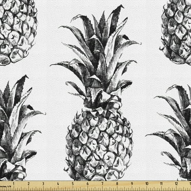 Pineapple Fabric by the Yard, Hand Drawn Tropical Theme Vintage Style Pineapple Fruit Pattern, Upholstery Fabric for Dining Chairs Home Decor Accents, 10 Yards, Black Grey White by Ambesonne