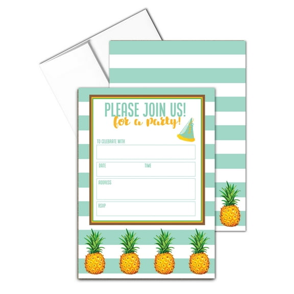 Pineapple Fill-in Party Invitations With Envelopes - 25 Invites & Envelopes - We