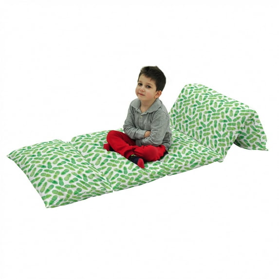 Pineapple Floor Pillow Lounger Cover, Ombre Watercolor Scattered Pineapples in Different Directions on Plain Pattern, Nap Mat Printed Fabric Case for 5 Pillows, 88" x 27", Green White, by Ambesonne