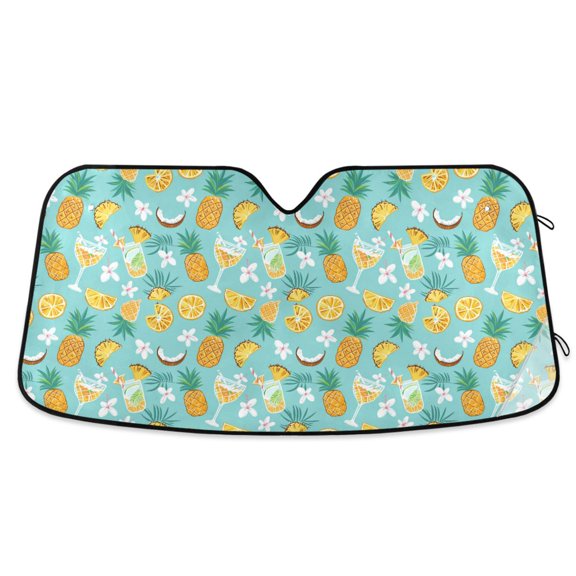 Pineapple Flower Coconut Drink Car Windshield Sun Shade Foldable Car Front Window Visor Heat and UV Protection 55x27.6