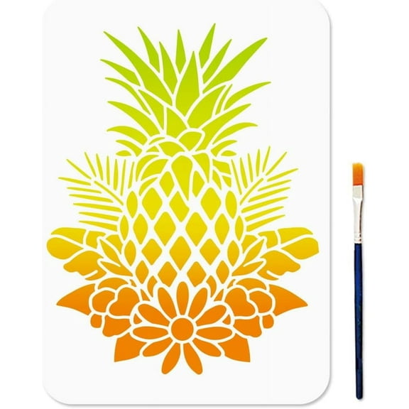Pineapple Flower Stencil Daisy Flower Stencils 11.7x8.3inch Tropical Fruits Drawing Template with Paint Brush for DIY handcrafting