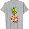 thumbnail image 1 of Pineapple Flowers Aloha Hawaii Vintage Hawaiian Floral Softstyle Unisex T-Shirt,Sport Grey Color,Size 4XL, 1 of 5