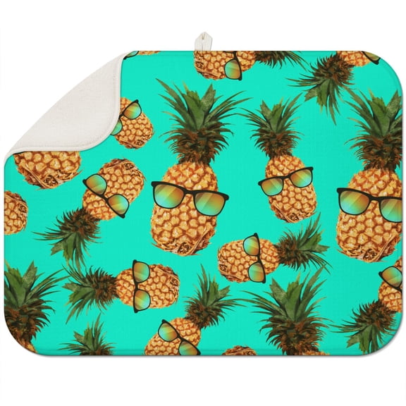 Pineapple and Flowers Coffee Mat – Absorbent Microfiber Spill Mat with Hawaiian Fruit and Pineapple Lover Design, Foldable Dish Drying Pad for Home Kitchens