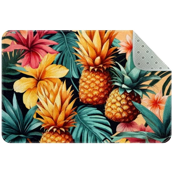 Pineapple Flowers and Leaves Pattern Small Area Rug, Non-Slip Door Mat Indoor Floor Mat, Washable Kitchen Rug Entrance Door Mat for Bedroom Living Room