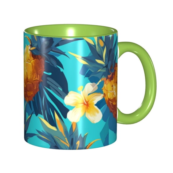 Pineapple Flowers Summer Coffee Mug Fun Custom Ceramic Mugs 11oz Green