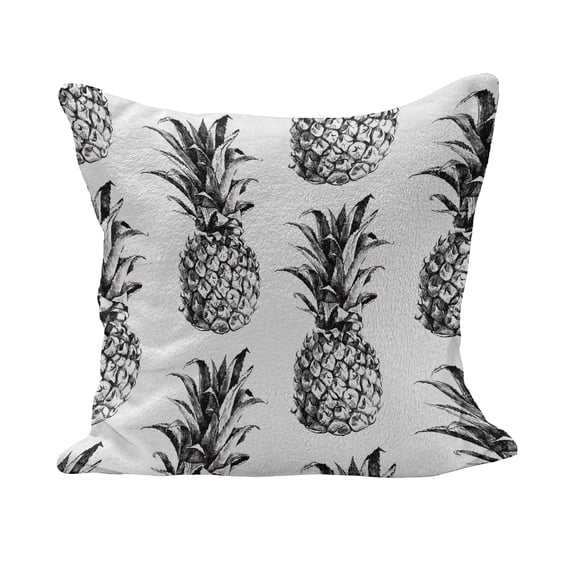 Pineapple Fluffy Throw Pillow Cushion Cover, Hand Drawn Tropical Theme Vintage Style Pineapple Fruit Pattern, Decorative Square Accent Pillow Case, 28" x 28", Black Grey White, by Ambesonne