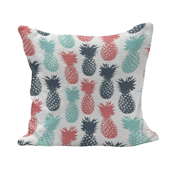 Pineapple Fluffy Throw Pillow Cushion Cover, Summer Island Tropic Fruit Pattern Stamped Minimal Backdrop Pop Art, Decorative Square Accent Pillow Case, 24" x 24", Turquoise White Coral, by Ambesonne