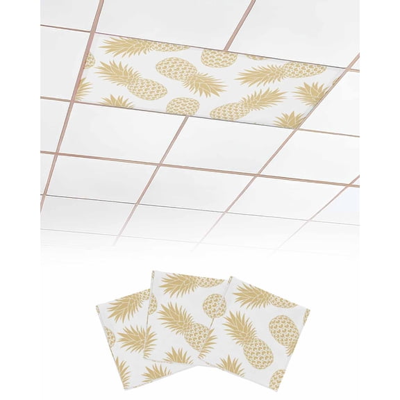 Pineapple Fluorescent Light Covers for Ceiling Lights 4x2 feet,3 Pack Magnetic Light Filters for Classroom,Yellow Summer Tropical Fruit Minimalist Fluorescent Light Shade Panel for Office School