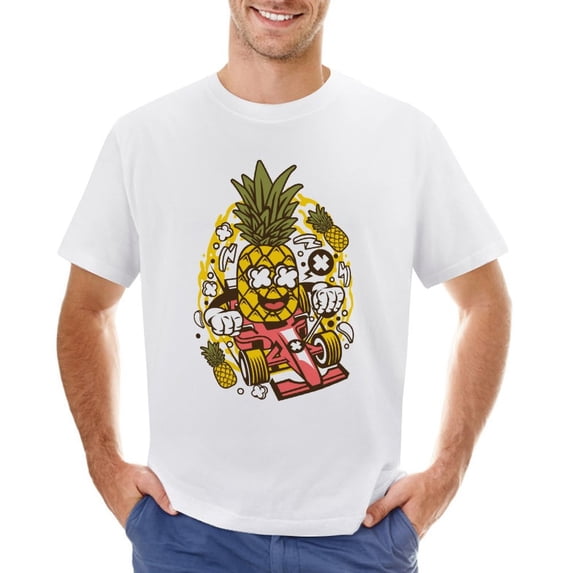 Pineapple Formula Racer Men’s Graphic T-shirt Vintage Short Sleeve Sport Tee White 4XL