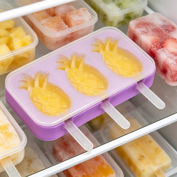 Pineapple Frozen Treat Molds Set Of 3 Silicone Popsicle Maker With Lids Reusable Sticks For Homemade Summer Desserts