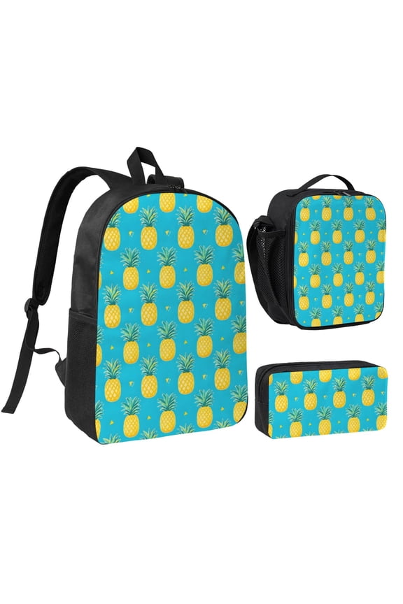 Pineapple Fruit Backpack Set 3pc Including Backpack, Lunch Bag and Pen Bag Combination