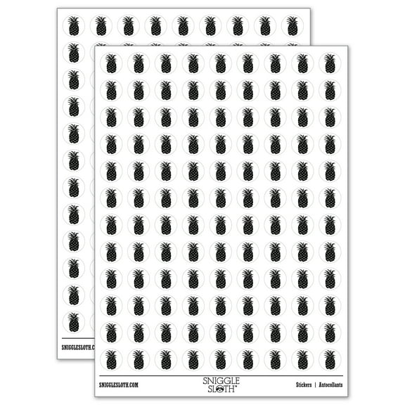 Pineapple Fruit Drawing 200+ Round Stickers - White - Matte Finish - 0.50" Size