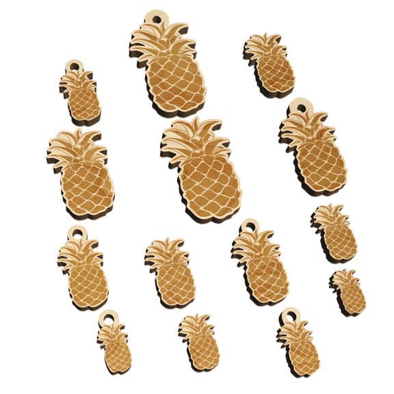 Pineapple Fruit Drawing Wood Mini Charms Shapes DIY Craft Jewelry - With Hole - Various Sizes (16pcs)