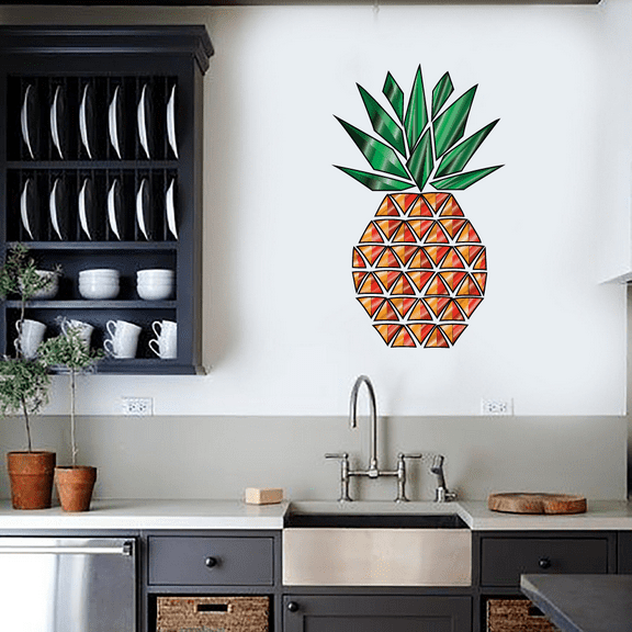 Pineapple Fruit Pineapples Vinyl Stained Glass Film Static Cling Window Waterproof Decal for Girls Boys Kids Room Bedroom Nursery House Fun Home Decor Stickers Wall Art Vinyl Decoration (15x12 inch)