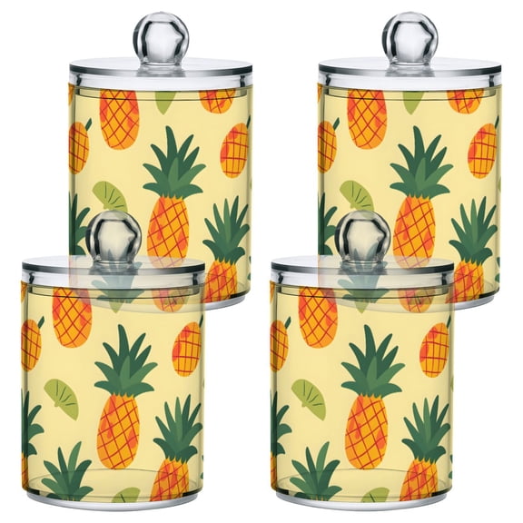 Pineapple Fruit Plastic Storage Jar 4 Pack Clear Translucent Canisters Dustproof Lid