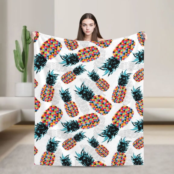 Pineapple Fruit Retro Hipster Blanket, Gifts for Men Women, Cozy Warm Flannel Throw Blankets for Home Decor Bed Couch 40"x30"