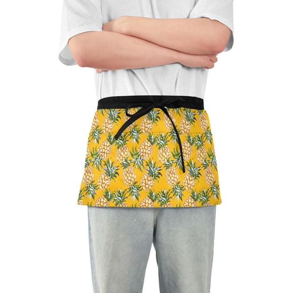 Pineapple Fruit Server Apron with 3 Pockets Waterproof Waitress Waist Short Apron for Man Woman 12 Inches