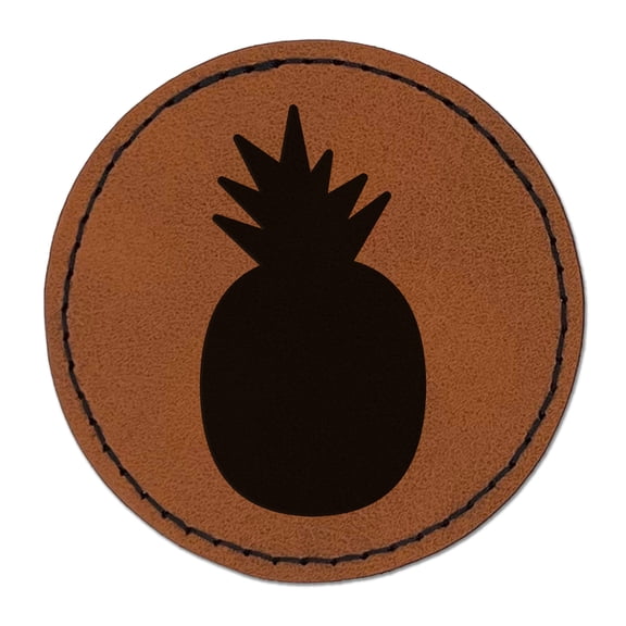 Pineapple Fruit Solid 2.5" Faux Leather Round Engraved Iron-On Patch - Brown