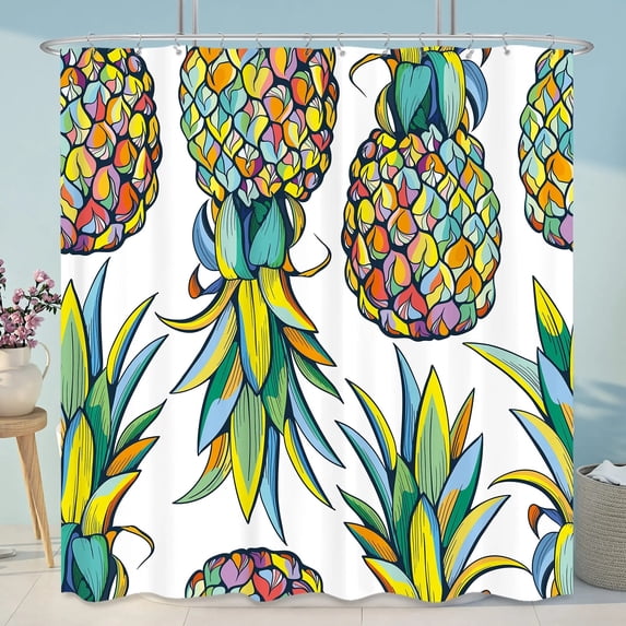 Pineapple Fruit Tropical Shower Curtain for Bathroom Decor Summer Green Leaves Blue Yellow Printed Fabric Waterproof with