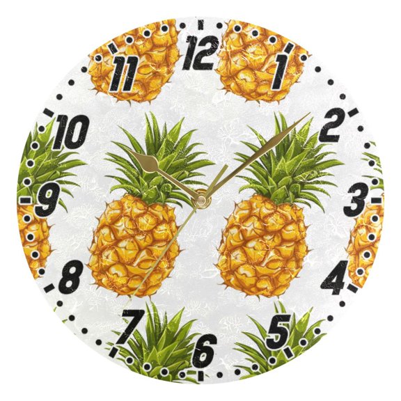 Pineapple Fruit Wall Clock 9.8 inch Battery Operated Clocks Non-Ticking Silent for Bedroom Office Kitchen Living Room(Gold)