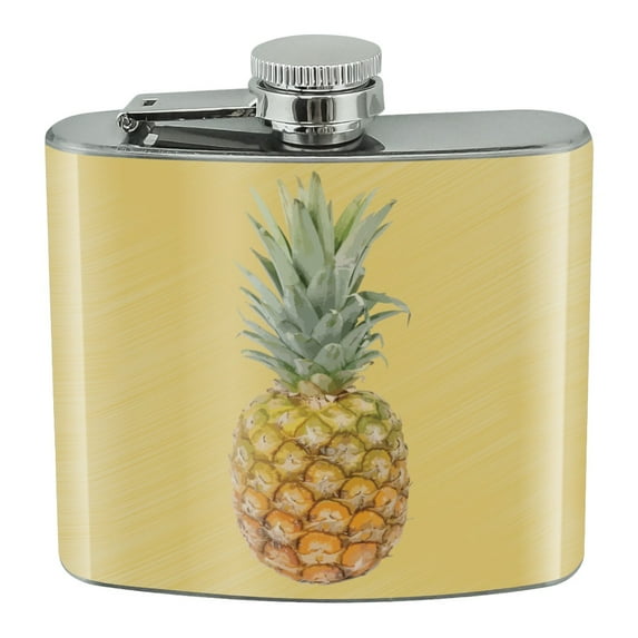 Pineapple Fruit on Yellow Tropical Background Stainless Steel 5oz Hip Drink Kidney Flask