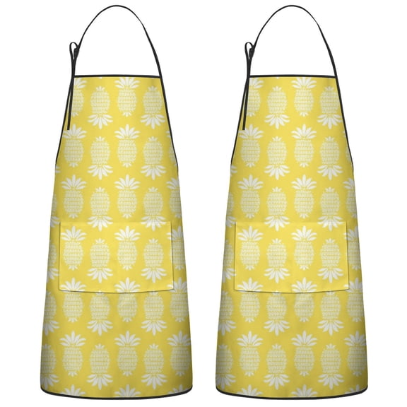 Pineapple Fruits Yellow Bib Apron with Pocket Chef Aprons Waterproof Bib Apron for Couple Bride Mrs Mr Cooking Aprons for Kitchen Cool BBQ Grilling (Set Of 2)