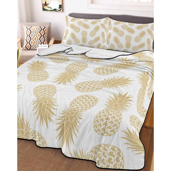 Pineapple Full Size Down Alternative Comforter, Lightweight Comforter Quilt Bedding Set with Pillow Shams Yellow Summer Tropical Fruit Minimalist All Seasons Bed Comforter Duvet Insert 78"x90"