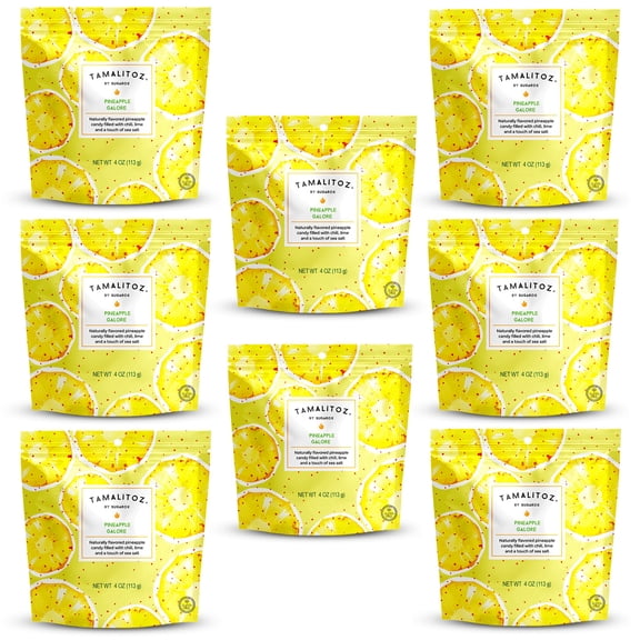 Tamalitoz Pineapple Galore Handcrafted Pineapple Hard Candy Filled with Chile, Lime & Sea Salt Natural Fruit Flavor, Gluten-Free, Kosher, No Artificial Colors, 8 Bags 4oz Each