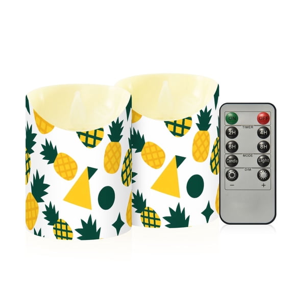 Pineapple Geometric Pattern Flameless Candles 2 PCS with Remote Realistic Moving Flame LED Tapered Pillar Set for Home Decor
