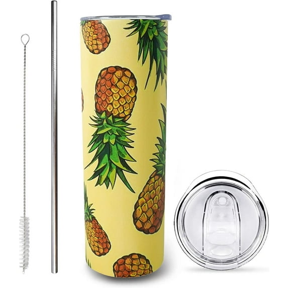 Pineapple Gifts for Women Men - Pineapple Tumbler Pineapple Cup with Lid and Straw - 20 Oz Stainless Steel Insulated Water Bottle - Travel Coffe Mug Birthday Chistmas Gift