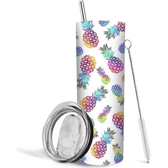 Pineapple Gifts for Women, Pineapple Tumbler with Lid and Straw, Pineapple Tumbler Cup, Pineapple Cups, Pineapple Mug, Colorful Pineapple Gifts, 20oz Insulated Tumbler for Pineapple Lover