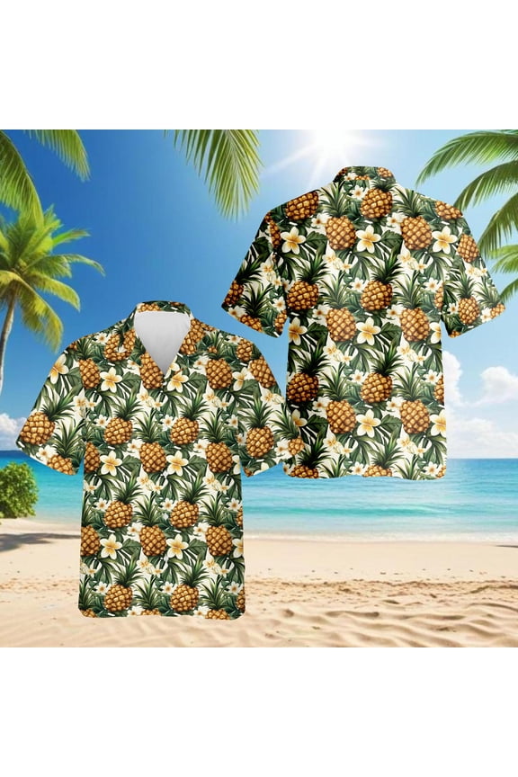 Pineapple Gold Hawaiian Shirt for Men, Button Down Summer Beach Short Sleeve, Vintage Style, S-5XL