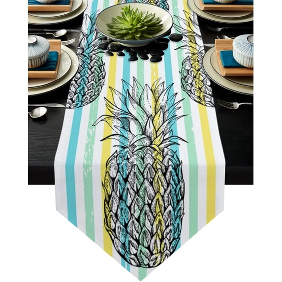 Pineapple Green Leaves Flowers Plant Table Runner Decorative Tablecloth Long Table Cover for Wedding Party Table Flag Home Decor