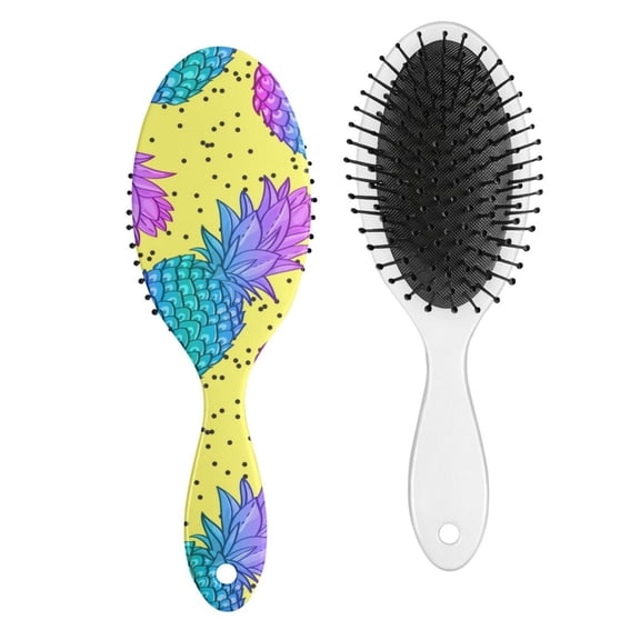 Pineapple Hair Brush, Hawaiian Tropical Fruit Pattern Detangling Paddle Brush, Summer Yellow Print with Flowers, Stylish and Durable