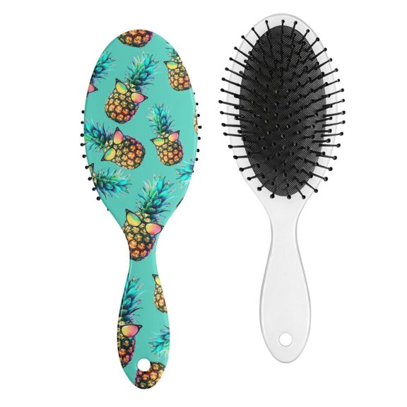 Pineapple Hair Brush, Tropical Hawaiian Fruit Pattern Detangling Paddle Brush, Yellow Summer Print with Flowers, Stylish and Durable
