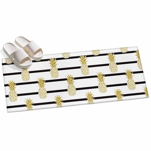 Pineapple Hallway Runner Rug 2x6 Washable Non Slip Kitchen Runner Rug for Bedside Bathroom Low Pile Modern Abstract Yellow Fruits Stripes Indoor Floor Carpet Area Rugs for Living Room Bedroom Office