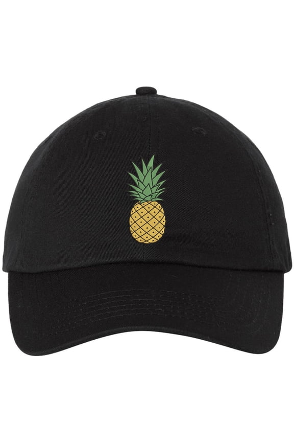 Pineapple Hat Embroidered Baseball Cap Tropical Beach Vacation Adjustable Cotton Dad Hat (Black)