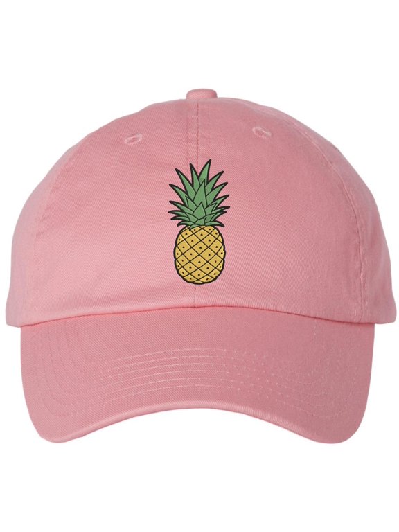 Pineapple Hat Embroidered Baseball Cap Tropical Beach Vacation Adjustable Cotton Dad Hat (Pink)