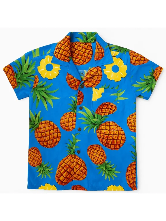 Pineapple Hawaiian Shirt, Fruit Pattern Aloha Beach Shirt, Unisex Button Down Short Sleeve Shirts, Summer Shirt, Family Hawaiian Shirt