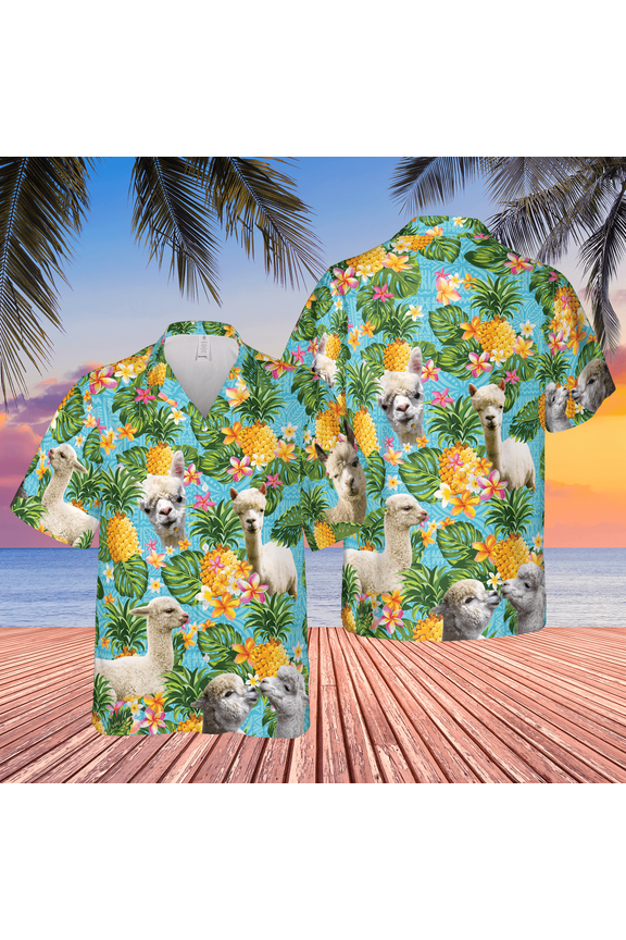 Pineapple Hawaiian Theme For Alpaca Lovers All Printed Hawaiian Shirt