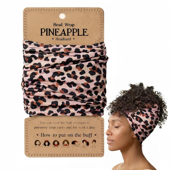 Pineapple Head Wrap for Curly Hair Women – Extra Wide Stretchy Sleep Scarf for Thick Curly & Coily Hair, Anti-Frizz Night Hair Wrap, Soft Breathable Pineapple Method Tube Headband, Cheetah Print
