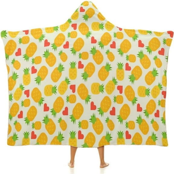Pineapple Hooded Blanket Wearable Cloak Hoodies Throw Cape Wrap Poncho for Bed Sofa and Lounge Chair