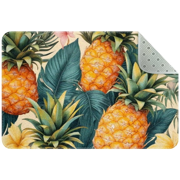 Pineapple Jungle Leaves Flowers Pattern Small Area Rug, Non-Slip Door Mat Indoor Floor Mat, Washable Kitchen Rug Entrance Door Mat for Bedroom Living Room