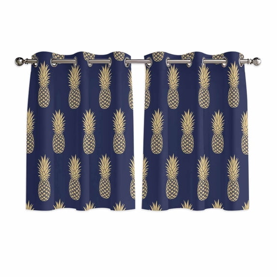 Pineapple Kitchen Curtains Short 45 Inch Length, Yellow Fruit Navy Blue Summer Tropical Grommet Top Bedroom Living Room Curtains, Light Filtering Cafe Curtain Drapes 2 Panels Set 84''x45''