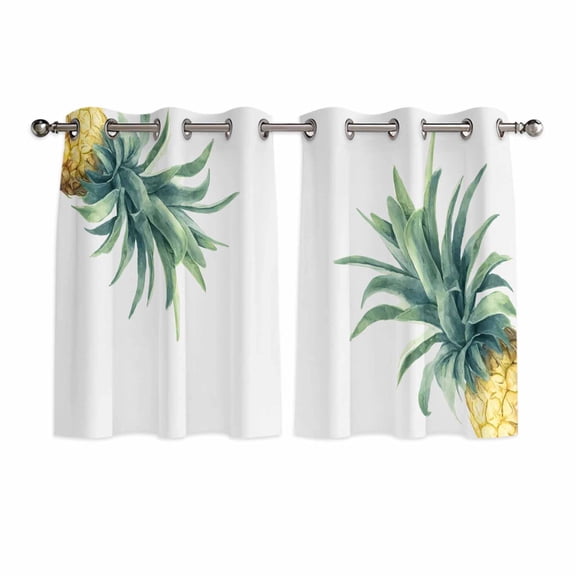 Pineapple Kitchen Curtains Window Panels, Summer Botanical Watercolor Insulated Window Treatment Curtain, Grommet Curtains for Bedroom/Living Room/Bathroom, 2 Piece 42"Wx45"L