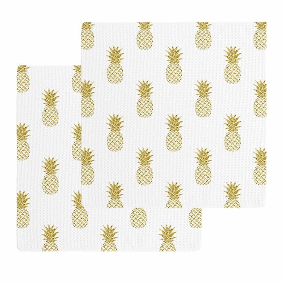 Pineapple Kitchen Dish Towels for Drying Dishes Set of 2, Modern Abstract Yellow Fruits Textured Waffle Weave Microfiber Hand Tea Bathroom Towels Quick Dry & Absorbent Towel 12x12