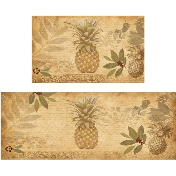 Pineapple Kitchen Rug Boho Kitchen Mats for Floor 2 Piece, Anti Fatigue Floor Mat for Kitchen, Kitchen Floor Mats for in Front of Sink and Kitchen Matt for Standing for Kitchen Decor 17"X30"+17"X47"